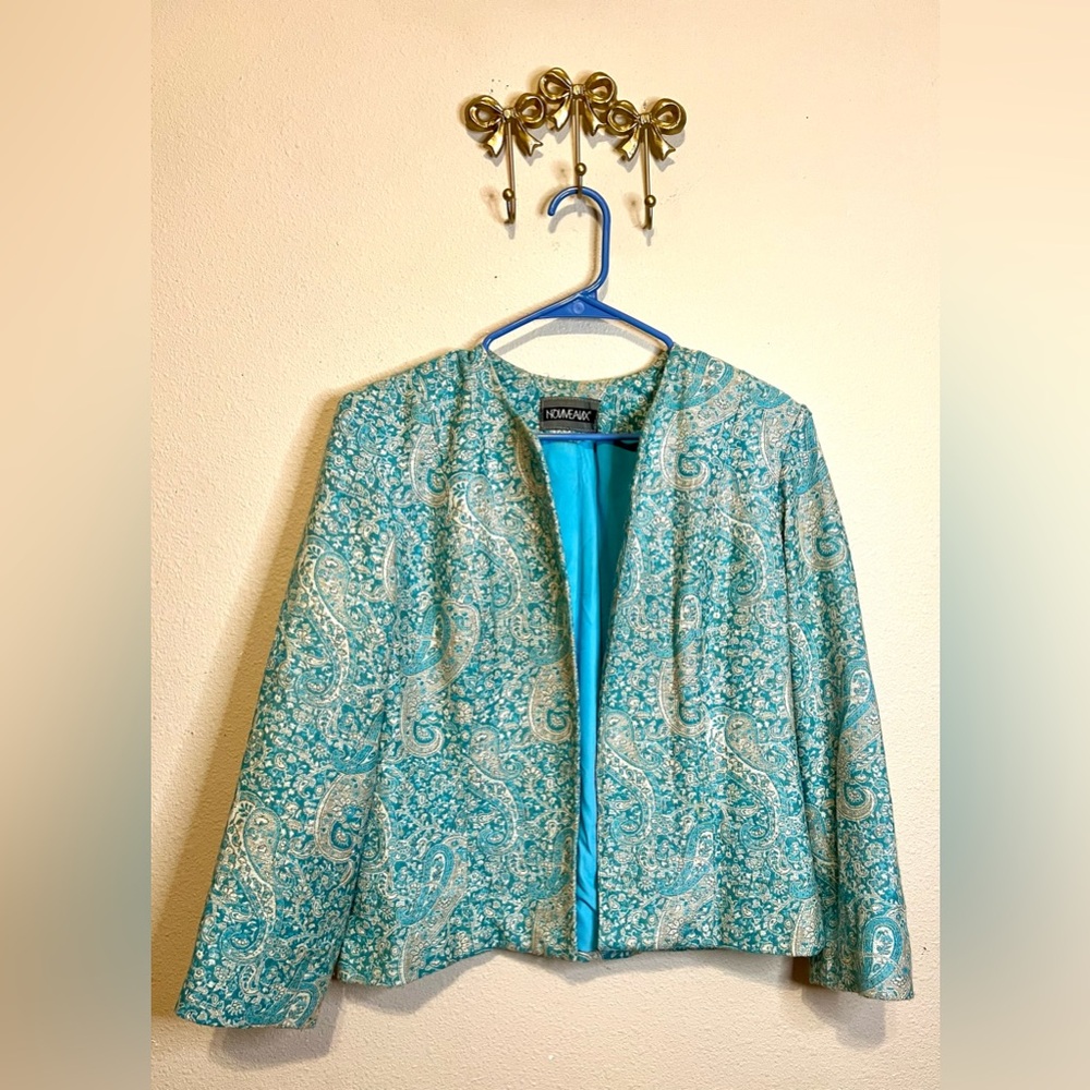 Vintage Nouveaux Aqua & Ivory Danask Open Jacket.